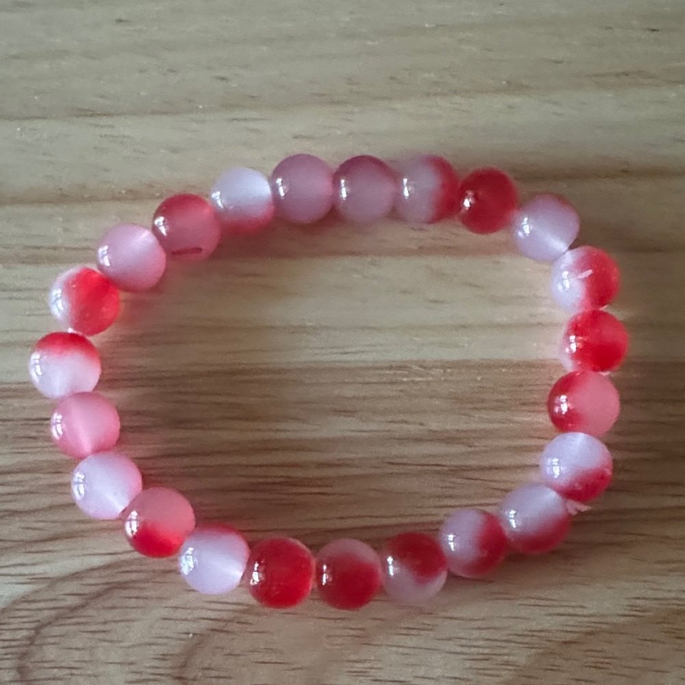 Red and Pink Beaded Stretch Bracelet